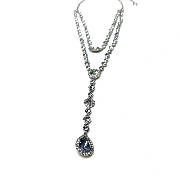 Givenchy | NWT Double Layered Crystal Rhodium Pave Y-Necklace - Picture 4 of 15